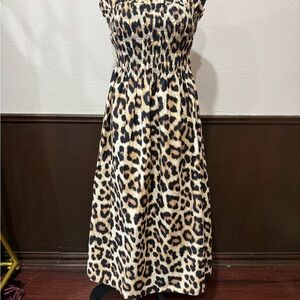 H&M Leopard Print Smocked Midi Dress - Black & Tan